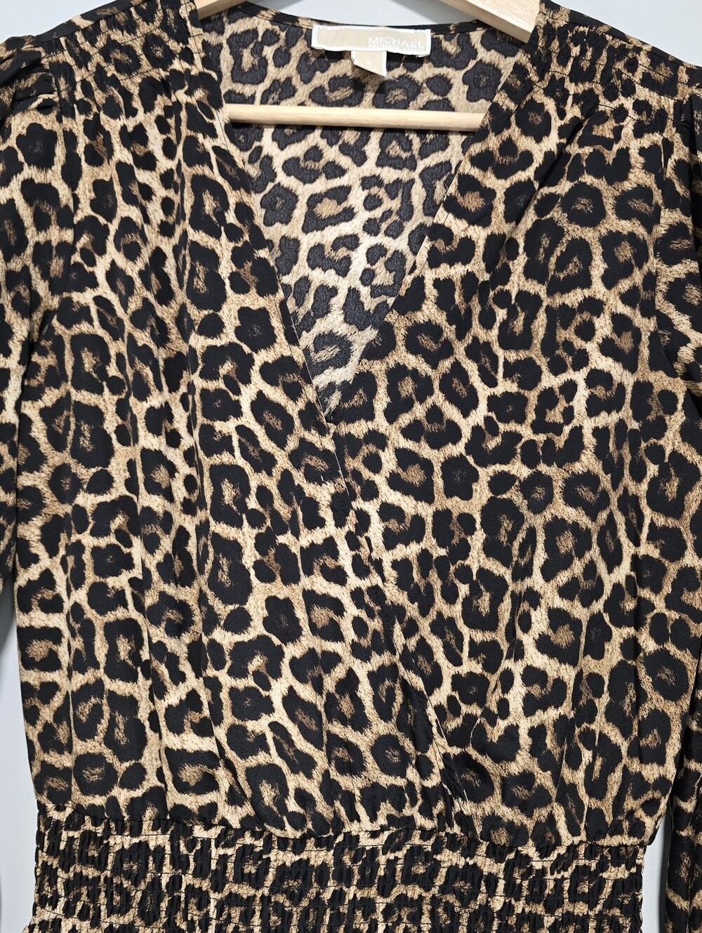 Michael Kors Leopard Print Long Sleeve Smocked Ruffle "JULIA" Dress Fall Style - Picture 10 of 16
